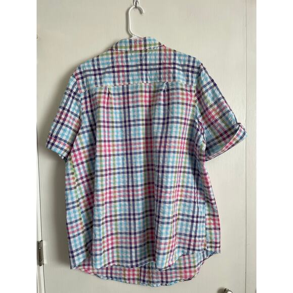 Woman Within Short Sleeve Button Down Seersucker Shirt collar cotton L 18-20 - Picture 2 of 7